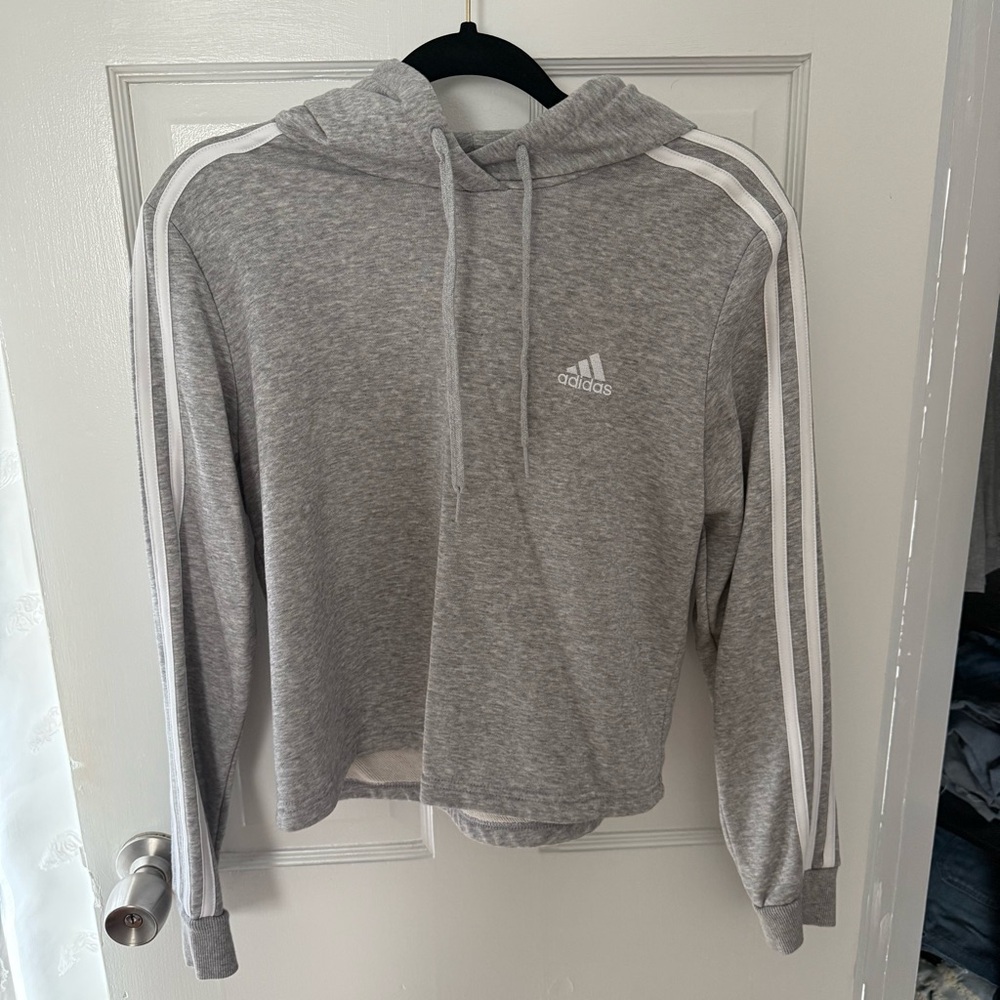 Adidas: Gray Hoodie with White Stripes